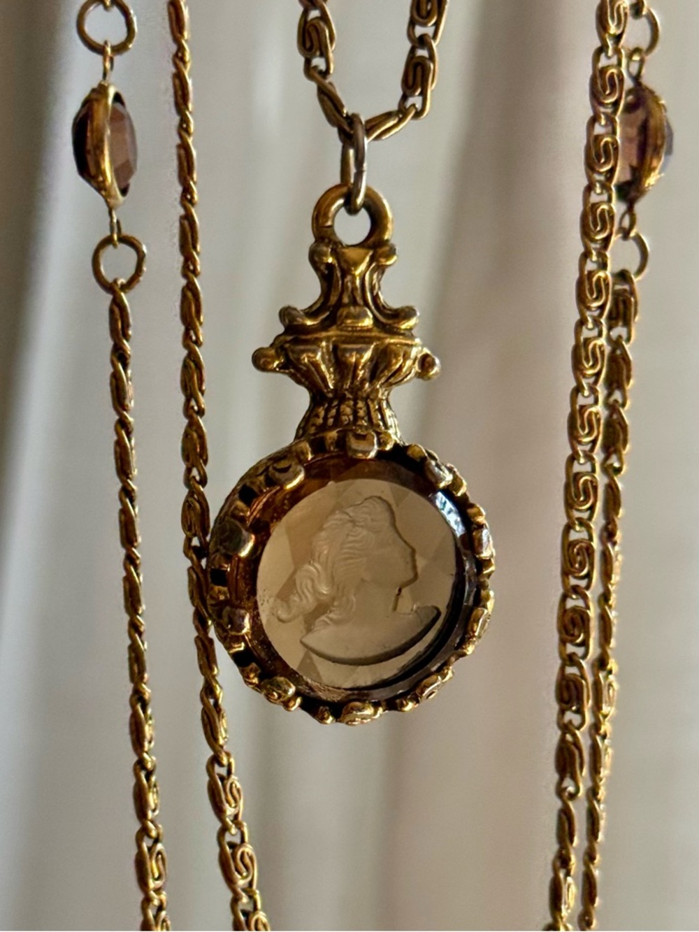 Vintage Goldette N.Y. 3-Strand Intaglio Necklace